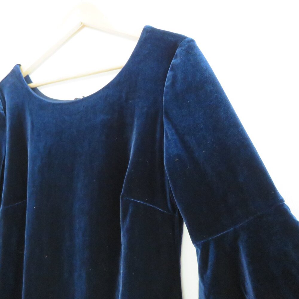 FRANK LYMAN Navy Blue Velvet Morticia Addams Bell Sleeve Dark Whimsigoth Dress - Picture 6 of 10